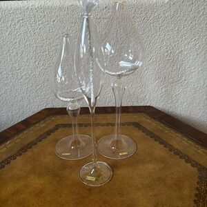 Vintage Art Glass Oil Lamp 3 Pc Set Hand Blown Clear‎ Glass *READ